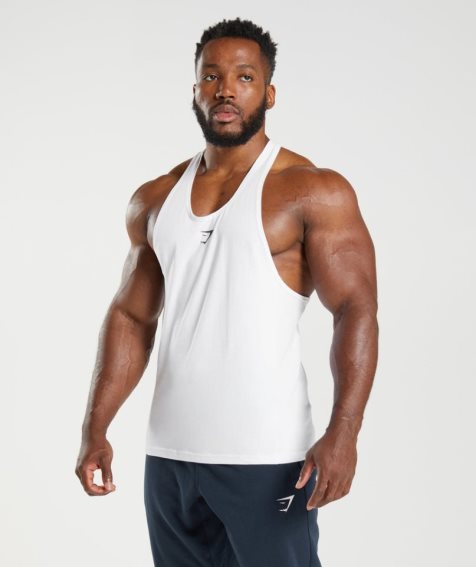 Men's Gymshark React Stringer Tanks White | NZ 8ZPODU